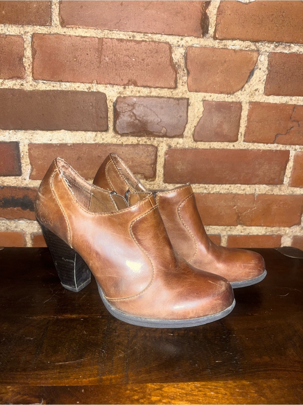 b.o.c. Cognac Brown Leather High Heel Booties